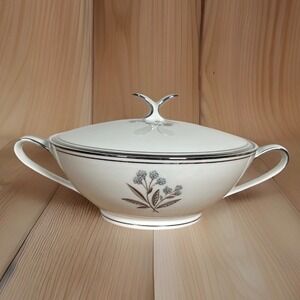 Noritake China Bessie 5788 Sugar Bowl & Lid Blue Floral Platinum Trim Japan VTG